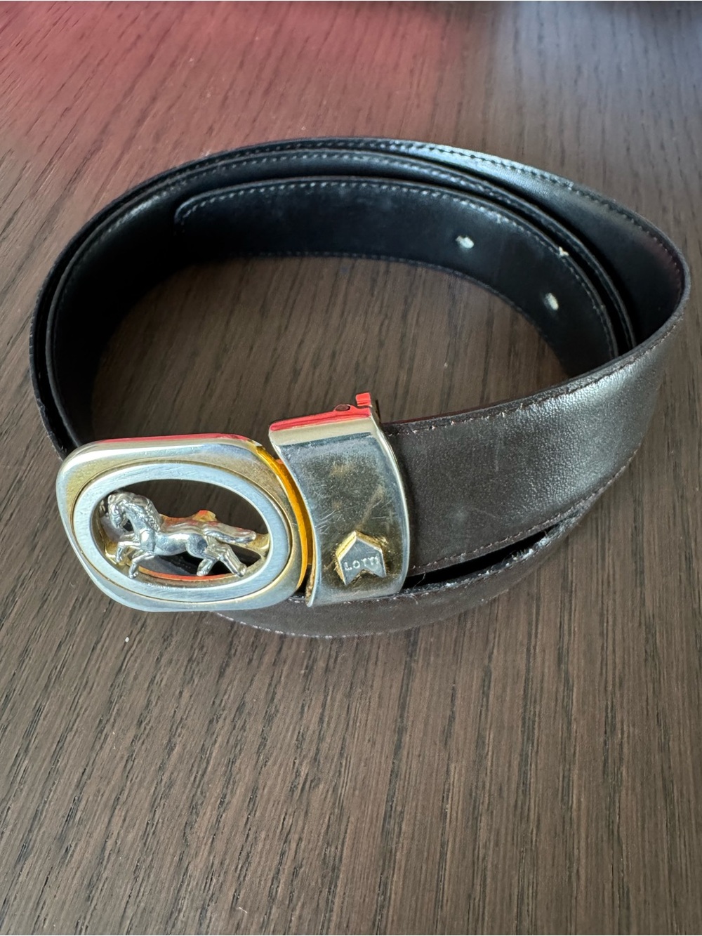 Gianfranco Lotti Vintage Brown Leather Horse Buckle Belt Made in Italy